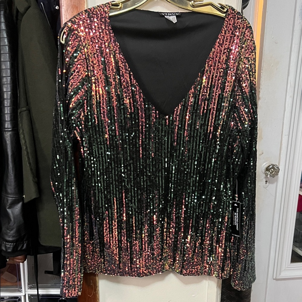 VENUS Black and Pink Sequin Blouse